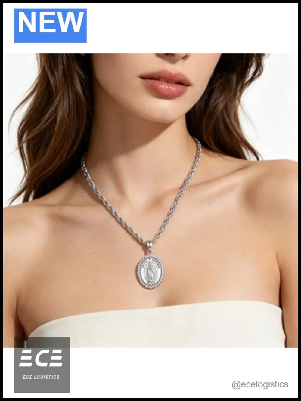 Our Lady of Guadalupe Necklace Silver Tone Catholic Pendant Women